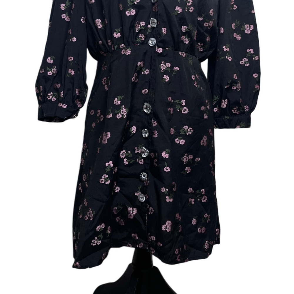 Sister Jane Puff Sleeve Collard Ink Dark Floral Sz L Goth Whimsigoth Dress - Picture 5 of 16